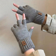 Solid Cashmere Warm Gloves Half Finger Stretch Knitted Gloves Winter Coldproof