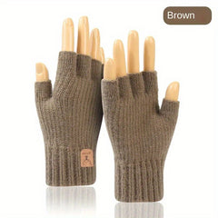 Solid Cashmere Warm Gloves Half Finger Stretch Knitted Gloves Winter Coldproof
