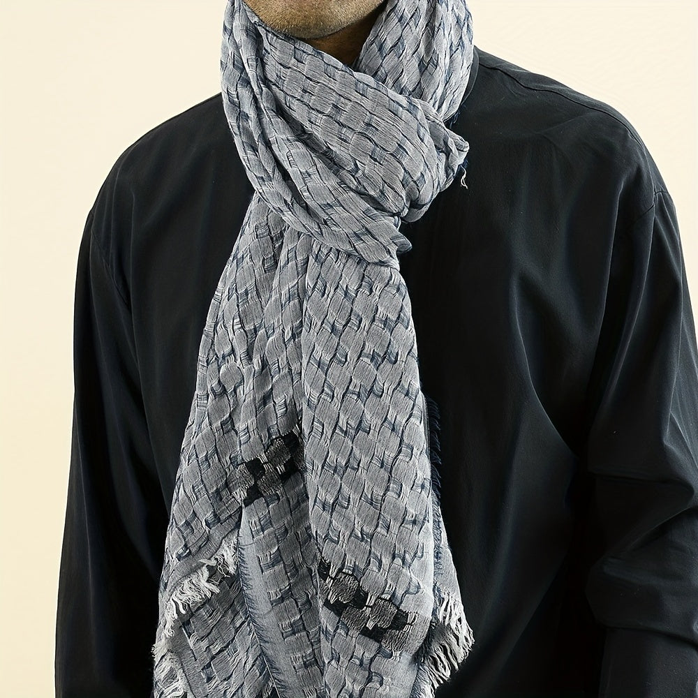 Men's Casual Woven Scarf Double layer Tassel Scarf For Autumn And Winter