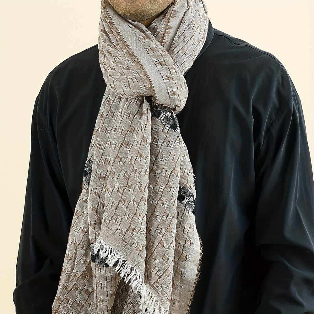Men's Casual Woven Scarf Double layer Tassel Scarf For Autumn And Winter