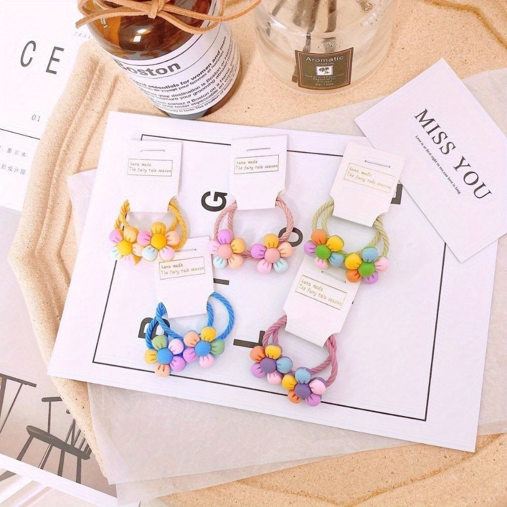 Colorful Flower Hair Ties Stretchy Hair Ring Hair Rope - Pack of 10