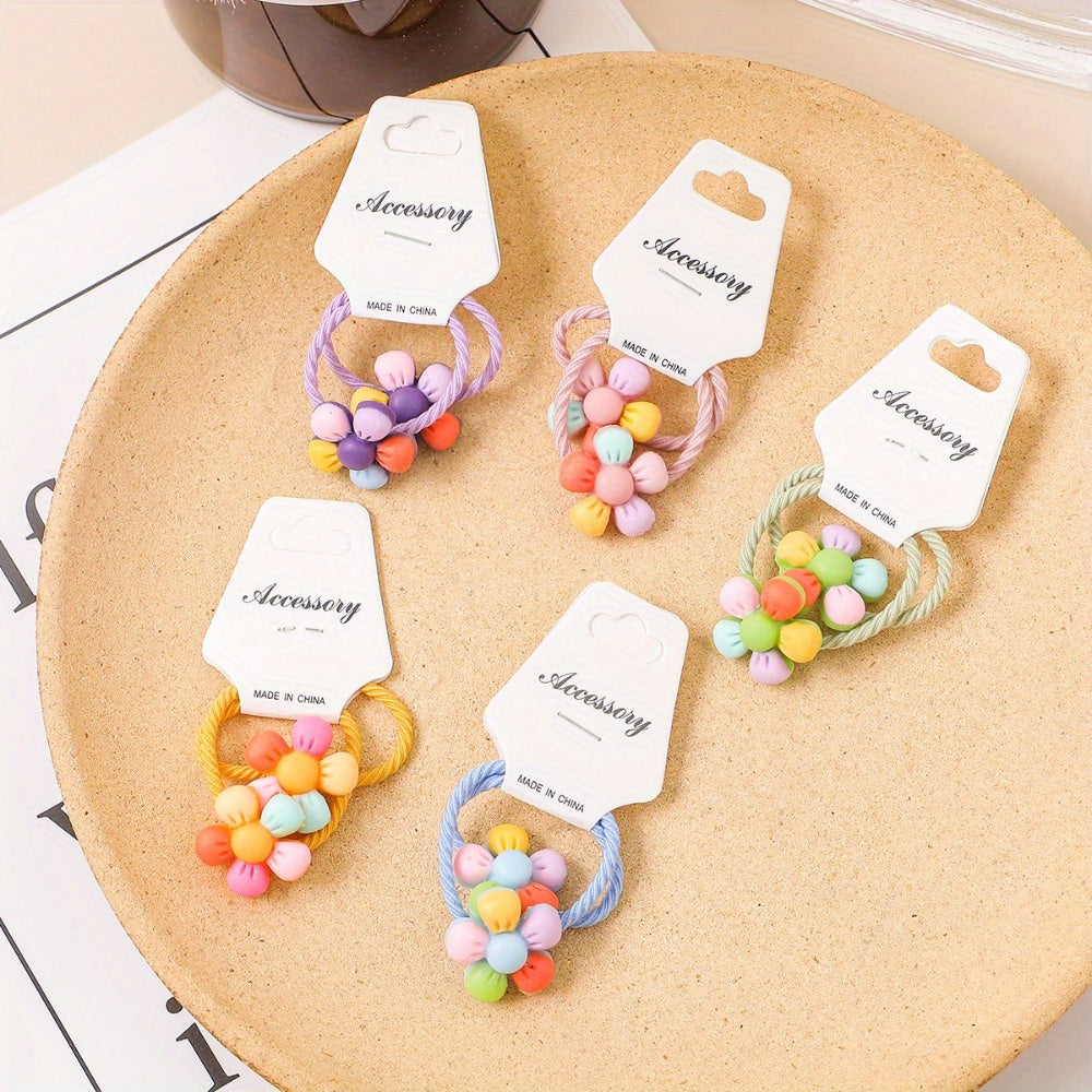 Colorful Flower Hair Ties Stretchy Hair Ring Hair Rope - Pack of 10