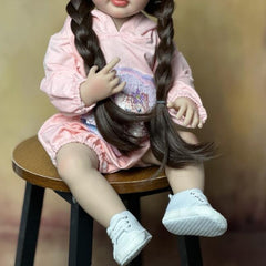22" Reborn Girl Doll Long Brown Hair Full Vinyl Body Pink Outfit Accessories