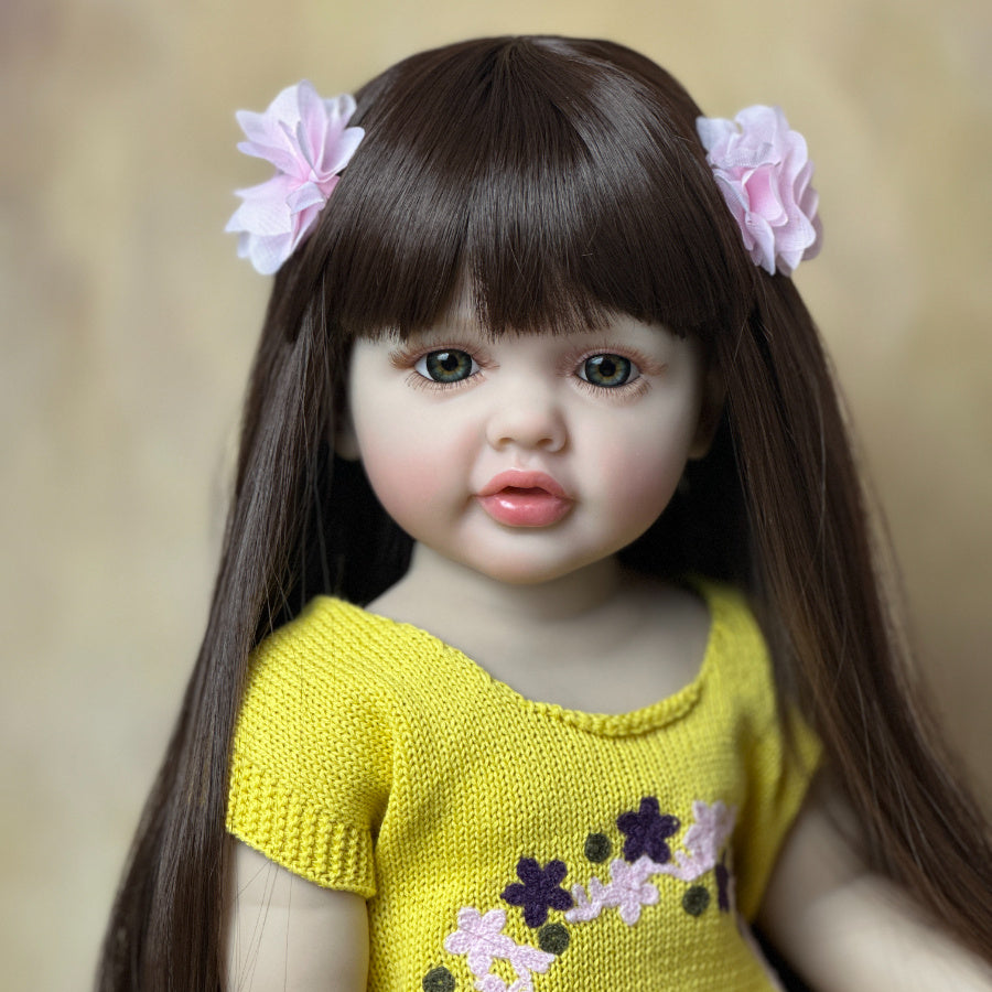 22" Realistic Reborn Doll Full Silicone Long Brown Hair Princess Christmas Gift