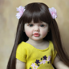 22" Realistic Reborn Doll Full Silicone Long Brown Hair Princess Christmas Gift