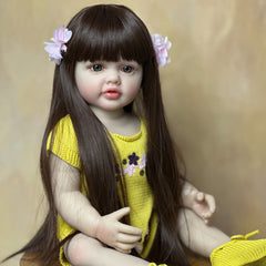 22" Realistic Reborn Doll Full Silicone Long Brown Hair Princess Christmas Gift