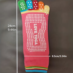 Rainbow Five Toe Yoga Socks with Grip for Women