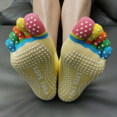 Rainbow Five Toe Yoga Socks with Grip for Women