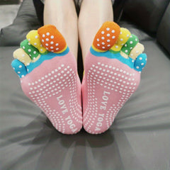 Rainbow Five Toe Yoga Socks with Grip for Women