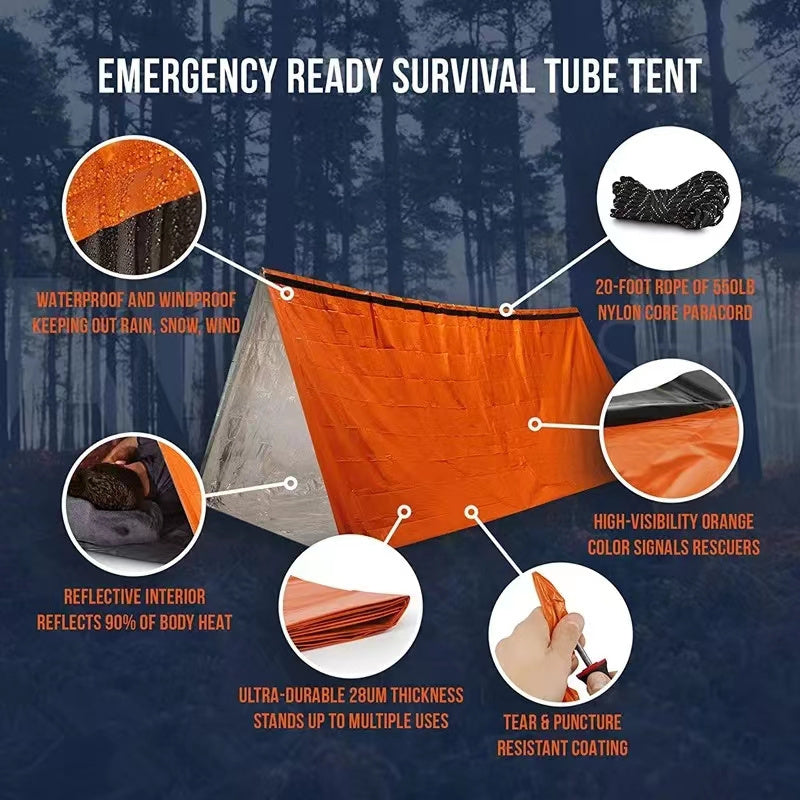 Emergency Survival Shelter 2 Person Tent with Whistle and Blanket