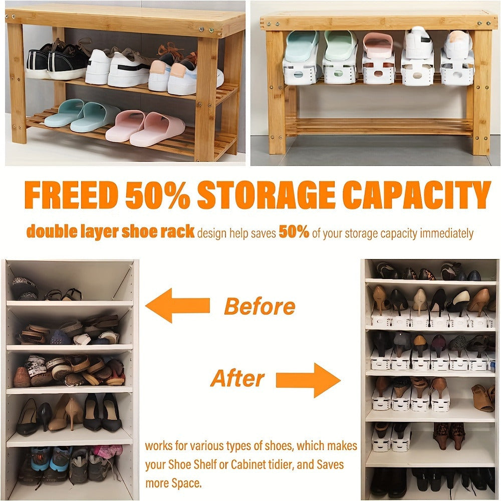 Adjustable Shoe Organizer Rack Double Layer Shoe Stacker Space Saving