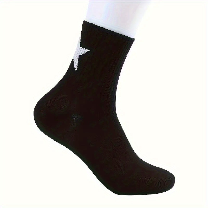 5 Pairs Star Printed Quarter Socks Breathable Sports Basketball Versatile Socks