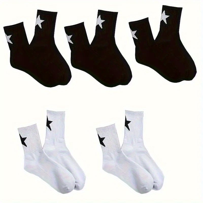 5 Pairs Star Printed Quarter Socks Breathable Sports Basketball Versatile Socks