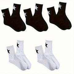 5 Pairs Star Printed Quarter Socks Breathable Sports Basketball Versatile Socks