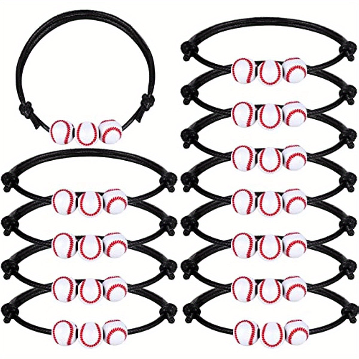 2 Pcs Baseball Bracelets Braid Beads Adjustable Charms Sports Birthday Favors
