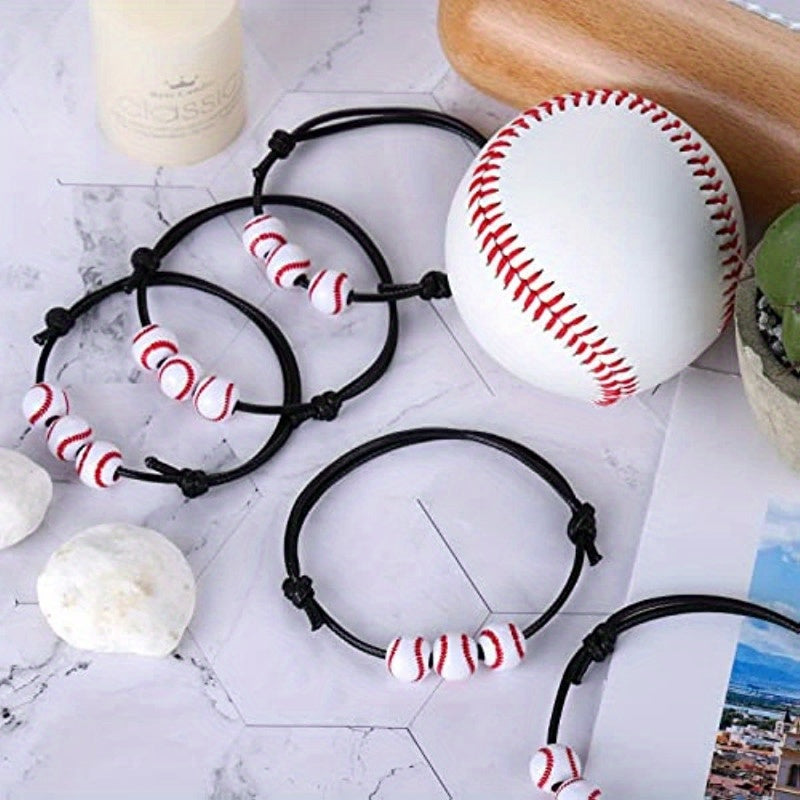 2 Pcs Baseball Bracelets Braid Beads Adjustable Charms Sports Birthday Favors