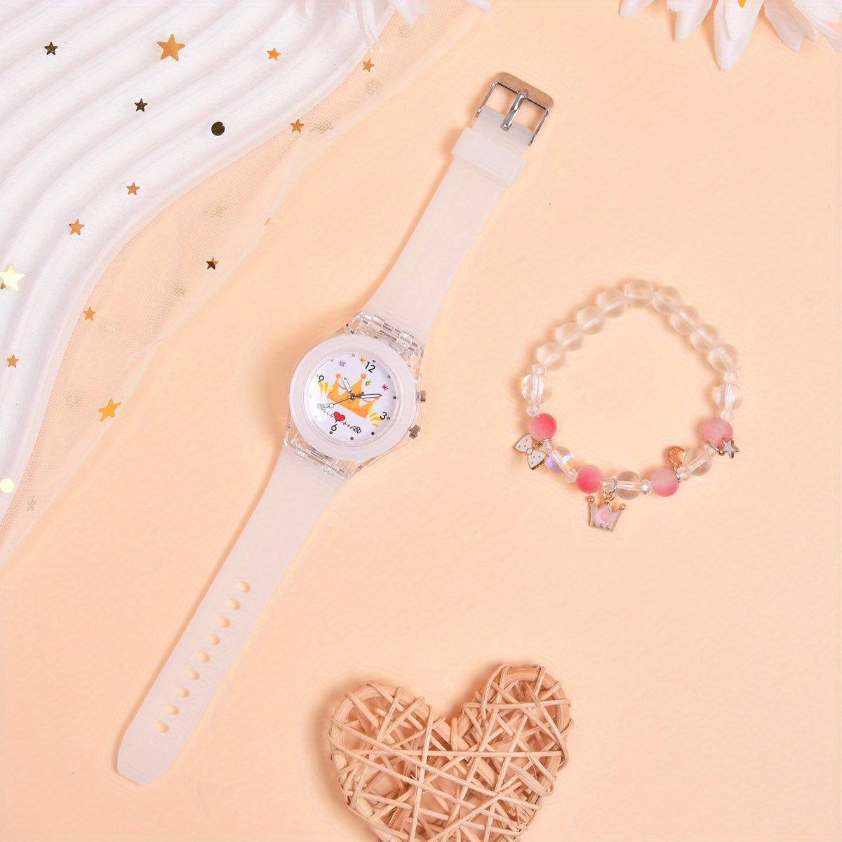 Set of 2 LED Princess Watches with Silicone Strap and Bracelet