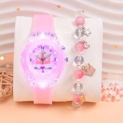 Set of 2 LED Princess Watches with Silicone Strap and Bracelet