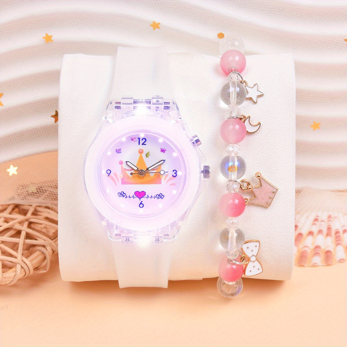 Set of 2 LED Princess Watches with Silicone Strap and Bracelet