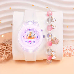 Set of 2 LED Princess Watches with Silicone Strap and Bracelet