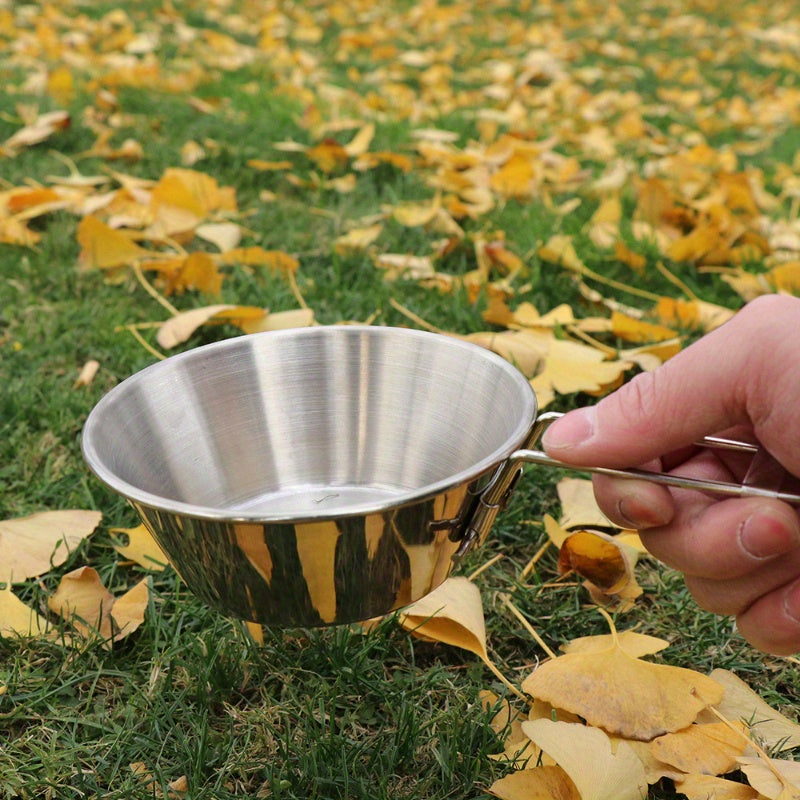 300ml Outdoor Stainless Steel Bowl w/ Folding Handle for Camping Picnic