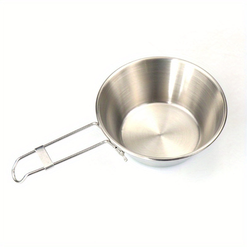 300ml Outdoor Stainless Steel Bowl w/ Folding Handle for Camping Picnic
