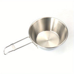300ml Outdoor Stainless Steel Bowl w/ Folding Handle for Camping Picnic