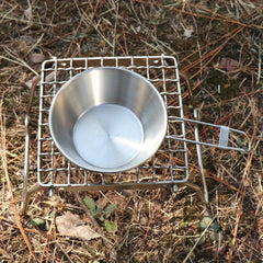 300ml Outdoor Stainless Steel Bowl w/ Folding Handle for Camping Picnic