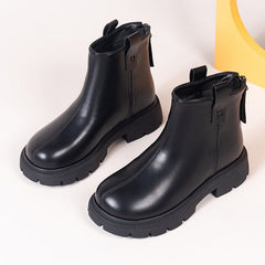 Kids Solid Ankle Boots with Side Zipper Comfy Casual Shoes