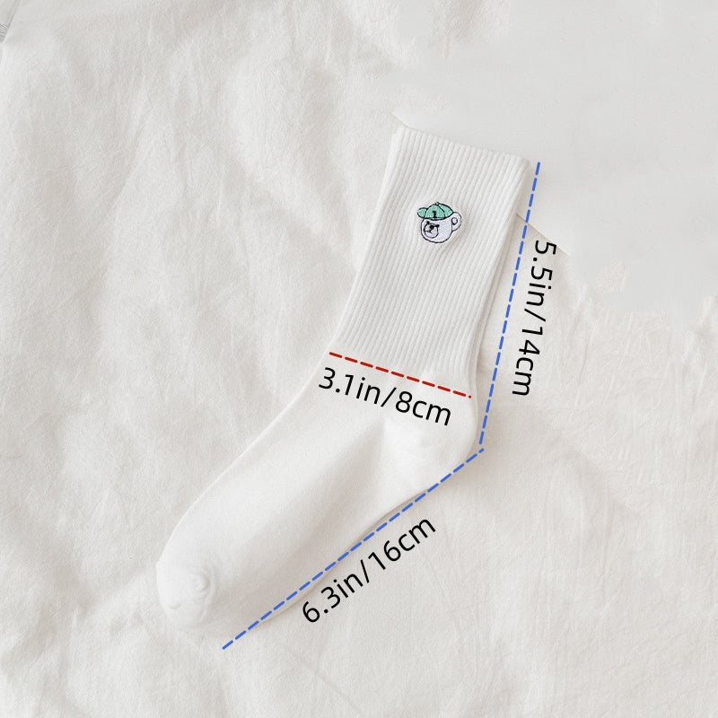 Cartoon Embroidery Cotton Socks Spring Summer Crew Socks