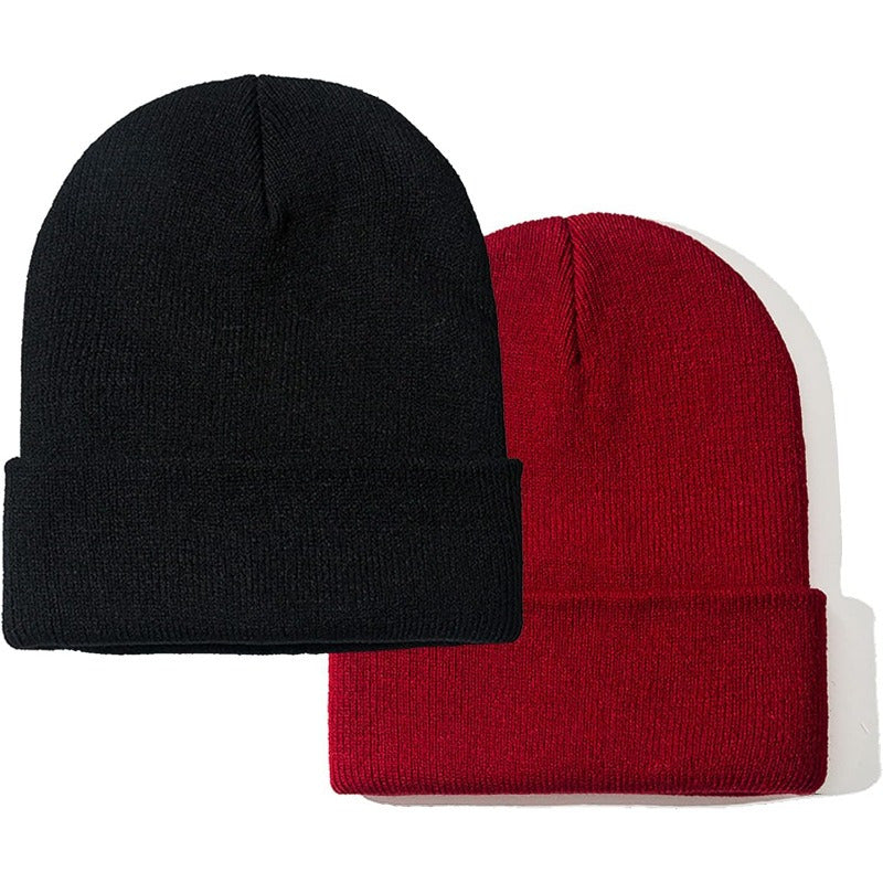 2pcs Knitted Beanie Hat Solid Winter Beanie