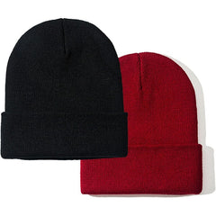 2pcs Knitted Beanie Hat Solid Winter Beanie