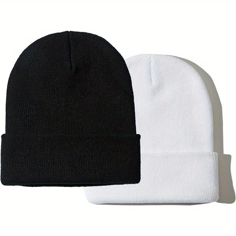 2pcs Knitted Beanie Hat Solid Winter Beanie
