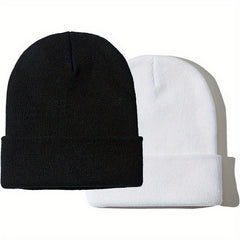 2pcs Knitted Beanie Hat Solid Winter Beanie
