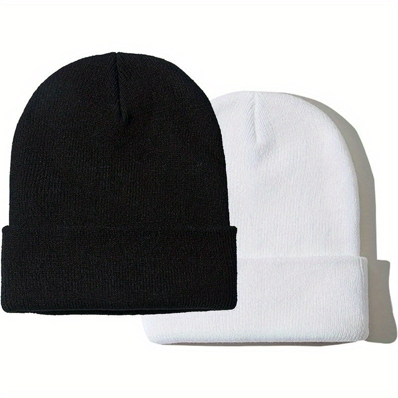 2pcs Knitted Beanie Hat Solid Winter Beanie