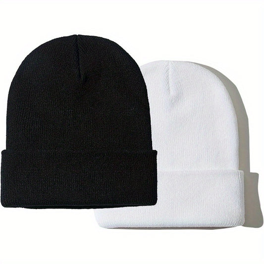 2pcs Knitted Beanie Hat Solid Winter Beanie