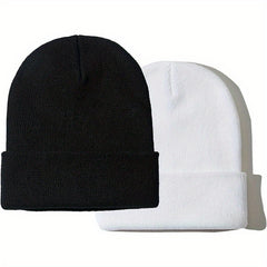 2pcs Knitted Beanie Hat Solid Winter Beanie