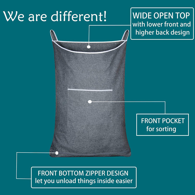 Hanging Laundry Storage Bag with Pocket & Hooks