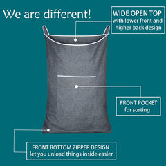 Hanging Laundry Storage Bag with Pocket & Hooks