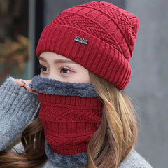 Winter Plush Warm Hat With Neck Scarf