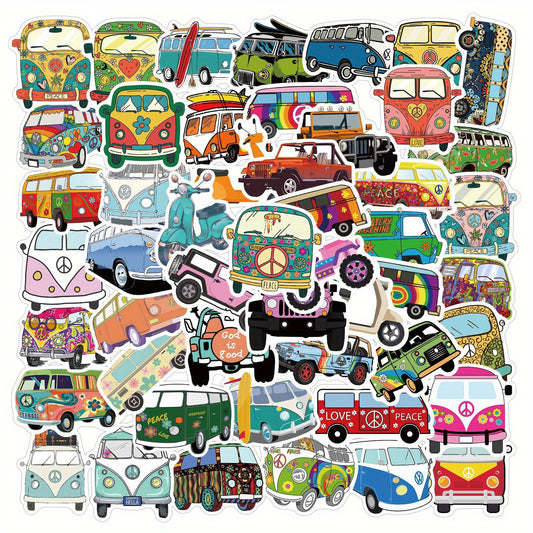 50pcs Hippie Bus Stickers for Decoration Books Laptops Cups