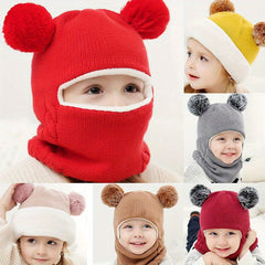 Winter Baby Hat For Boys And Girls Warm Knitted Hat Children's 2 In 1 Hat & Neck