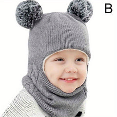 Winter Baby Hat For Boys And Girls Warm Knitted Hat Children's 2 In 1 Hat & Neck