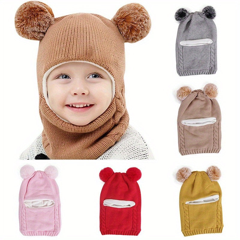 Winter Baby Hat For Boys And Girls Warm Knitted Hat Children's 2 In 1 Hat & Neck
