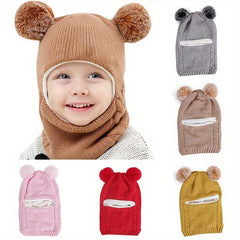 Winter Baby Hat For Boys And Girls Warm Knitted Hat Children's 2 In 1 Hat & Neck