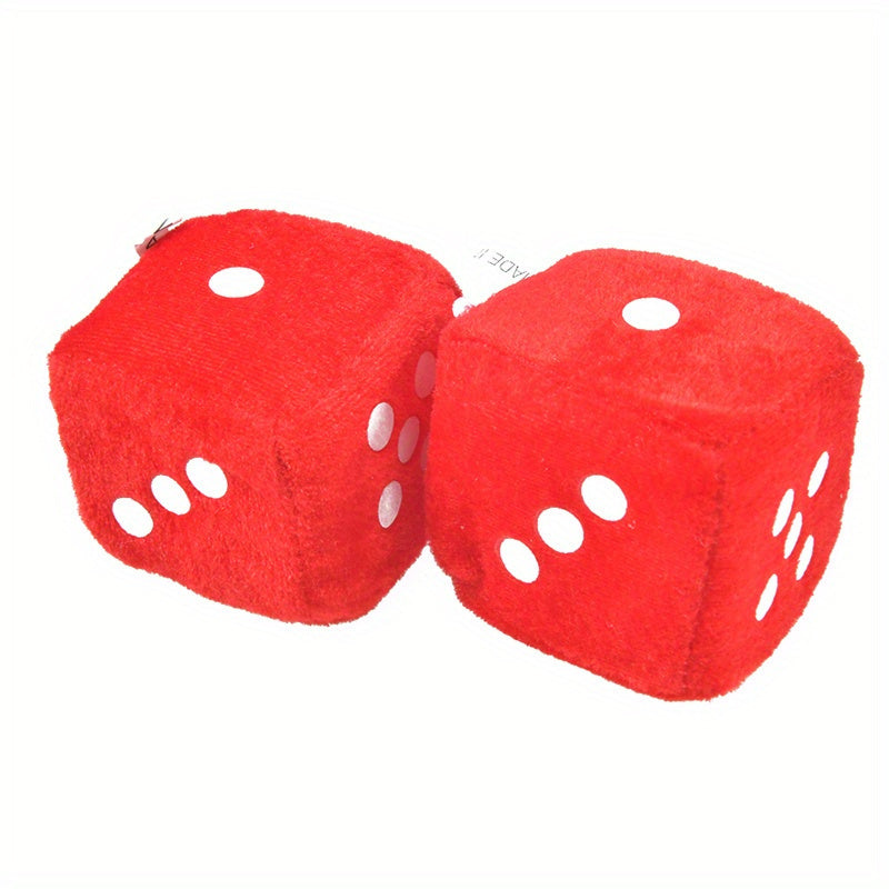2pcs Plush Dice Toys Car Hanger Squeeze Cube Fluffy Stuffed Car Decoration