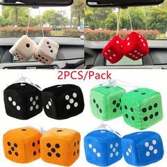 2pcs Plush Dice Toys Car Hanger Squeeze Cube Fluffy Stuffed Car Decoration