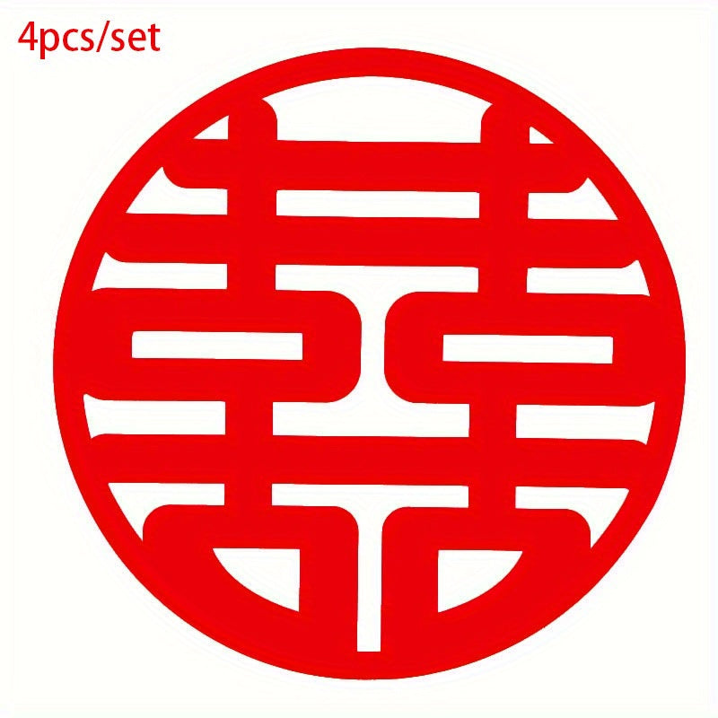 4pcs Set Chinese Red Non Woven Happiness Cut Wedding Decoration