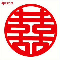 4pcs Set Chinese Red Non Woven Happiness Cut Wedding Decoration
