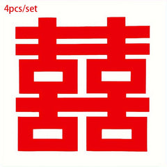 4pcs Set Chinese Red Non Woven Happiness Cut Wedding Decoration